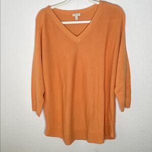 Talbots Women’s V-Neck Sweater sz 1X Orange Pullover Soft Knit Long Sleeve Top